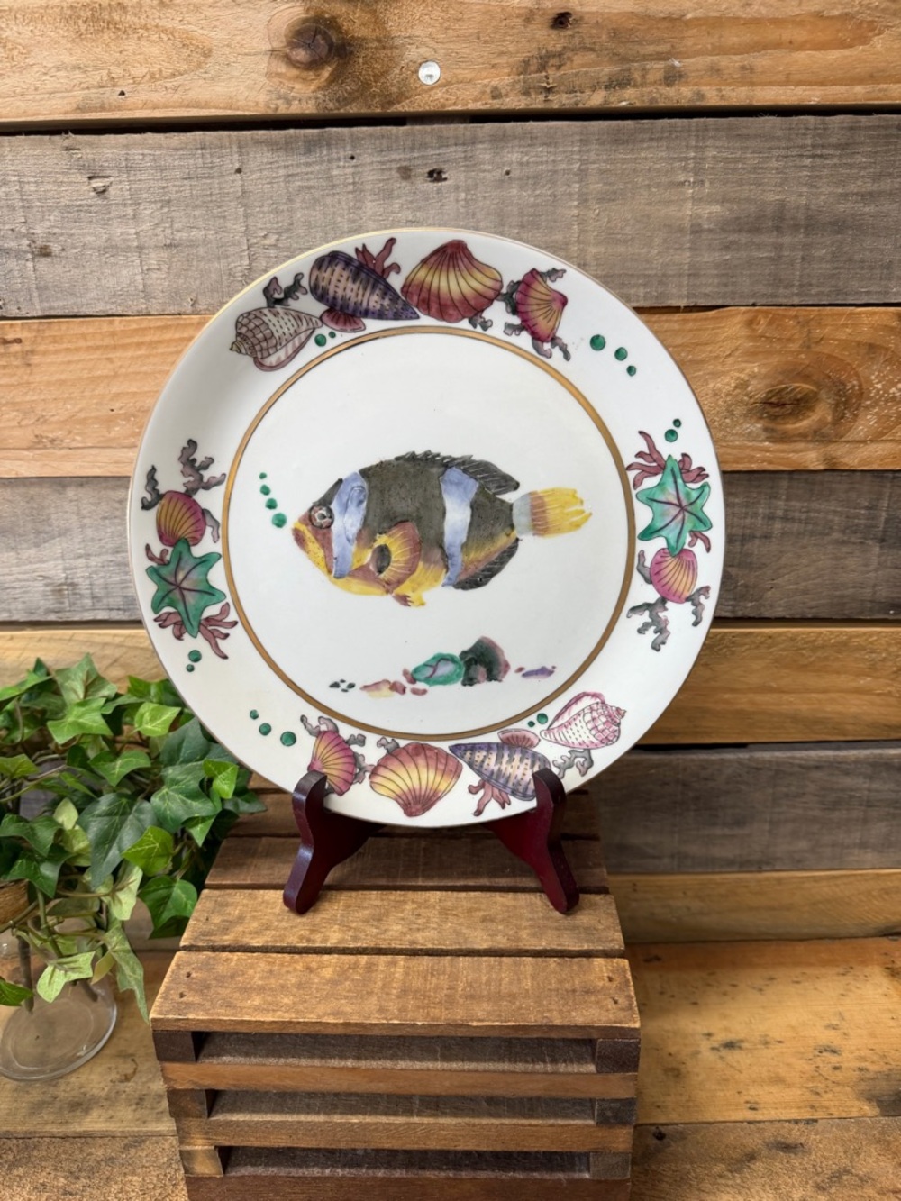 Decorative Fish/Shell Motif Ceramic Accent Plate - Multicolor